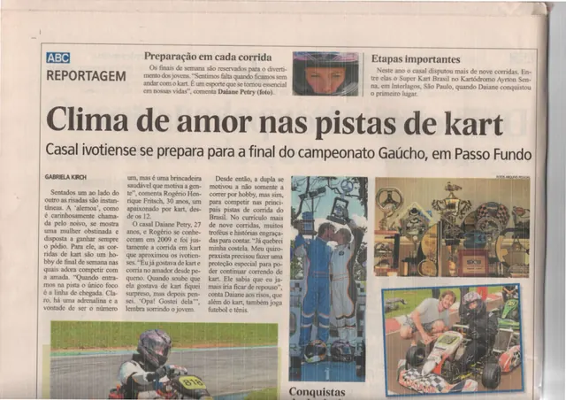 Recorte da reportagem Clima de amor nas pistas de kart