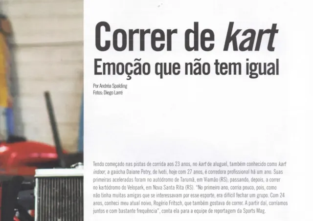 Página de revista com a matéria Correr de kart
